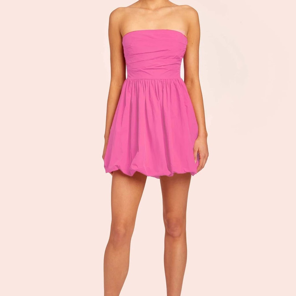 Amanda Uprichard Strapless Bubble Hem Mini Dress in Hot Pink